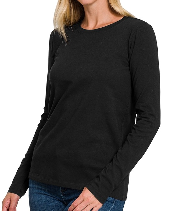 BLACK COTTON CREW NECK LONG SLEEVE TSHIRT
