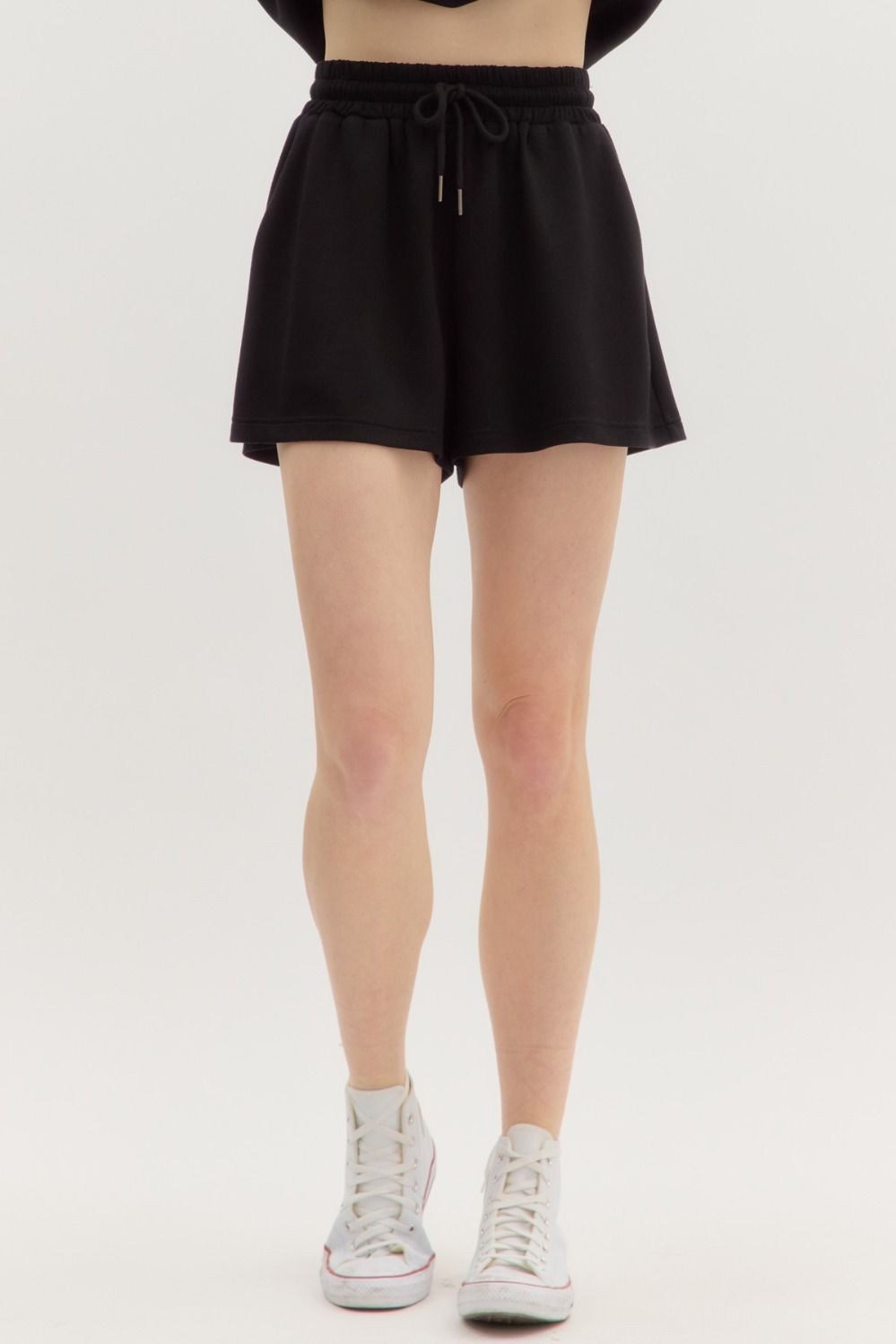 BLACK BUBBLE HEM PULLOVER SHORT SET