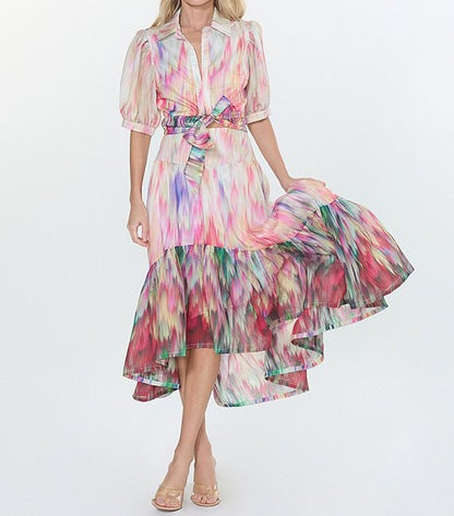 CREAM MULTI WATERCOLOR PRINT HIGH-LOW MAXI AVA SKIRT