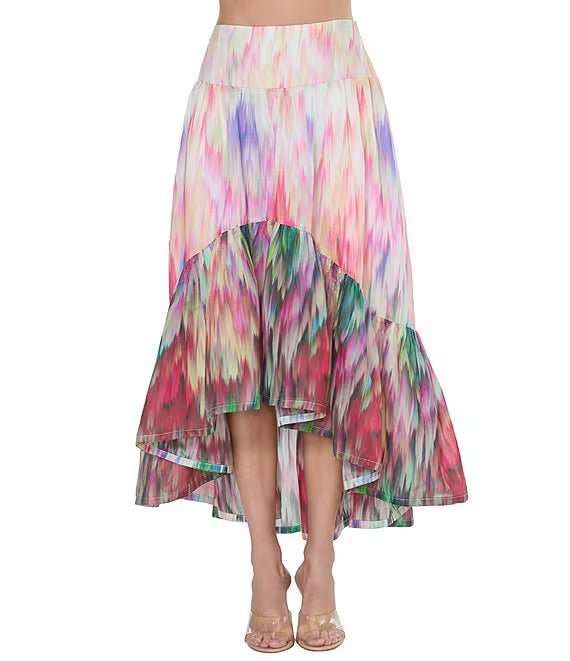 CREAM MULTI WATERCOLOR PRINT HIGH-LOW MAXI AVA SKIRT