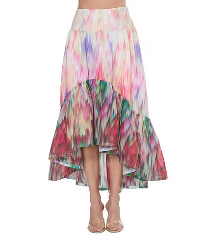 CREAM MULTI WATERCOLOR PRINT HIGH-LOW MAXI AVA SKIRT