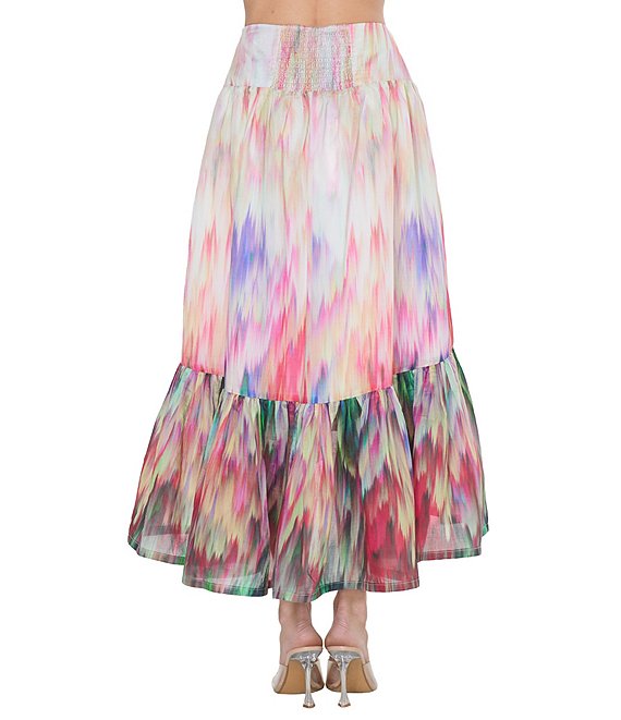 CREAM MULTI WATERCOLOR PRINT HIGH-LOW MAXI AVA SKIRT