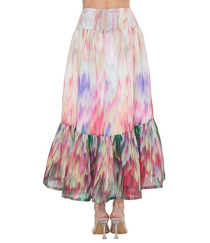 CREAM MULTI WATERCOLOR PRINT HIGH-LOW MAXI AVA SKIRT