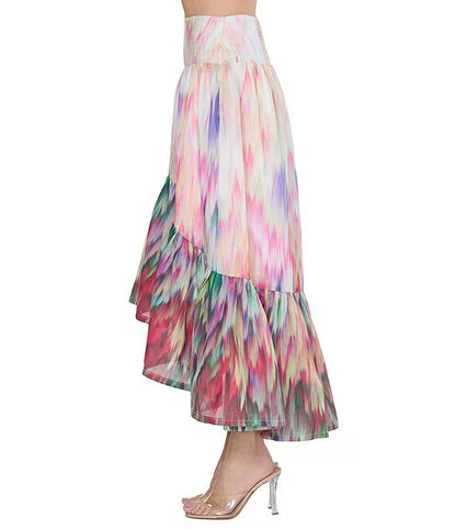 CREAM MULTI WATERCOLOR PRINT HIGH-LOW MAXI AVA SKIRT