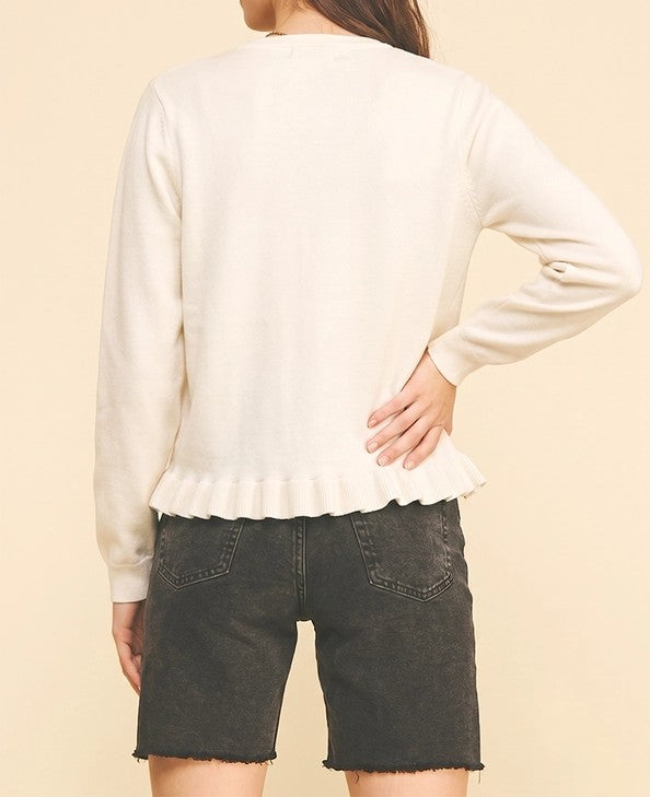 CREAM BUTTON UP PLEATED LONG SLEEVE CARDIGAN