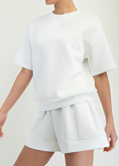 CREAM MODAL SCUBA BASIC SHORT SLEEVE TOP