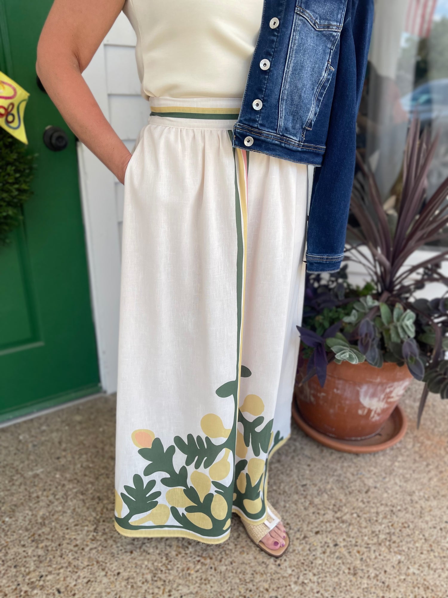 CREAM MULTI ENGINEERED LEMON PRINTED MAXI SKIRT