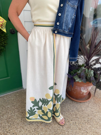 CREAM MULTI ENGINEERED LEMON PRINTED MAXI SKIRT