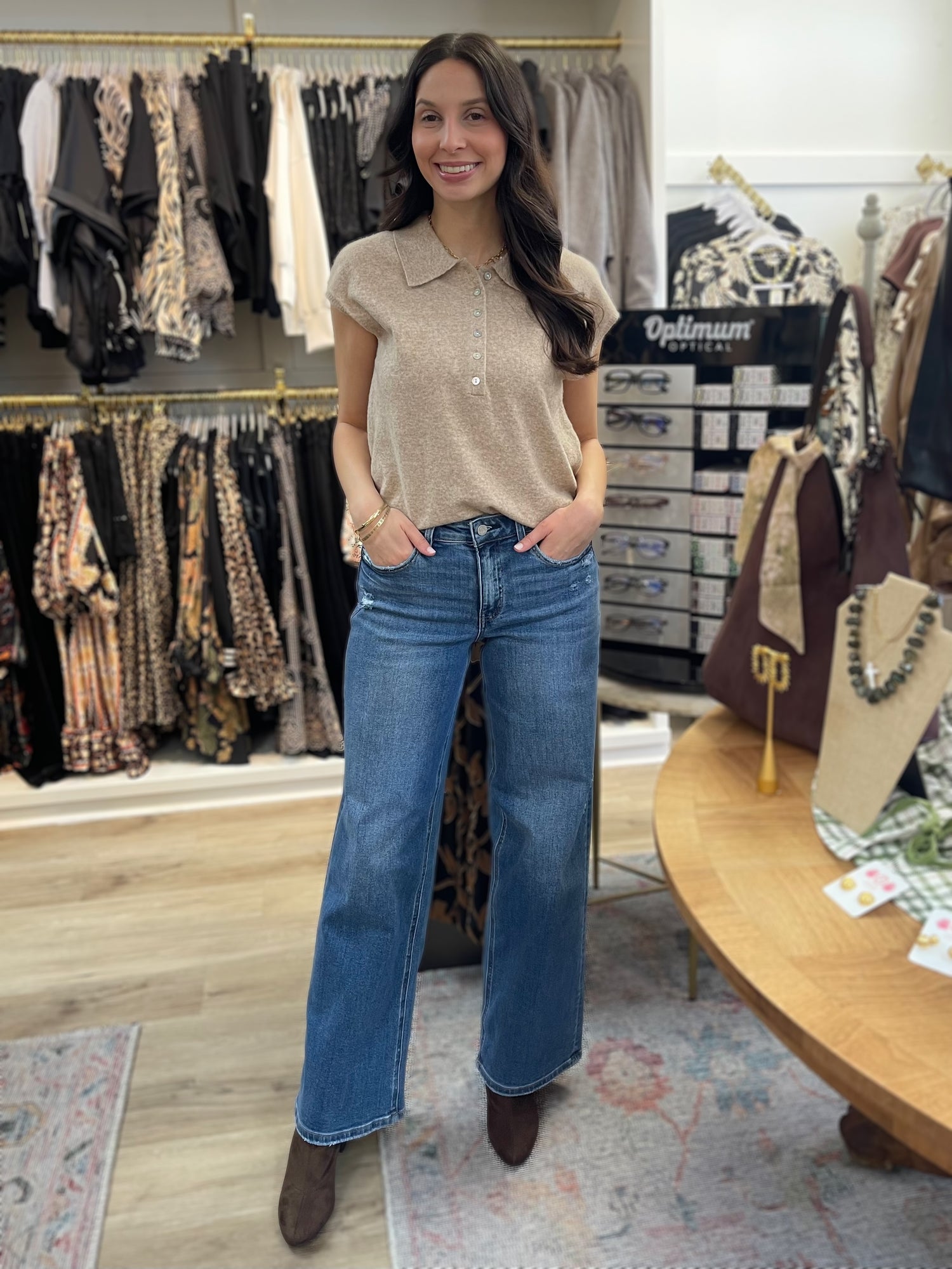 MOCHA CAP SLEEVE COLLARED SWEATER VEST