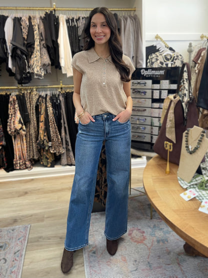 MOCHA CAP SLEEVE COLLARED SWEATER VEST