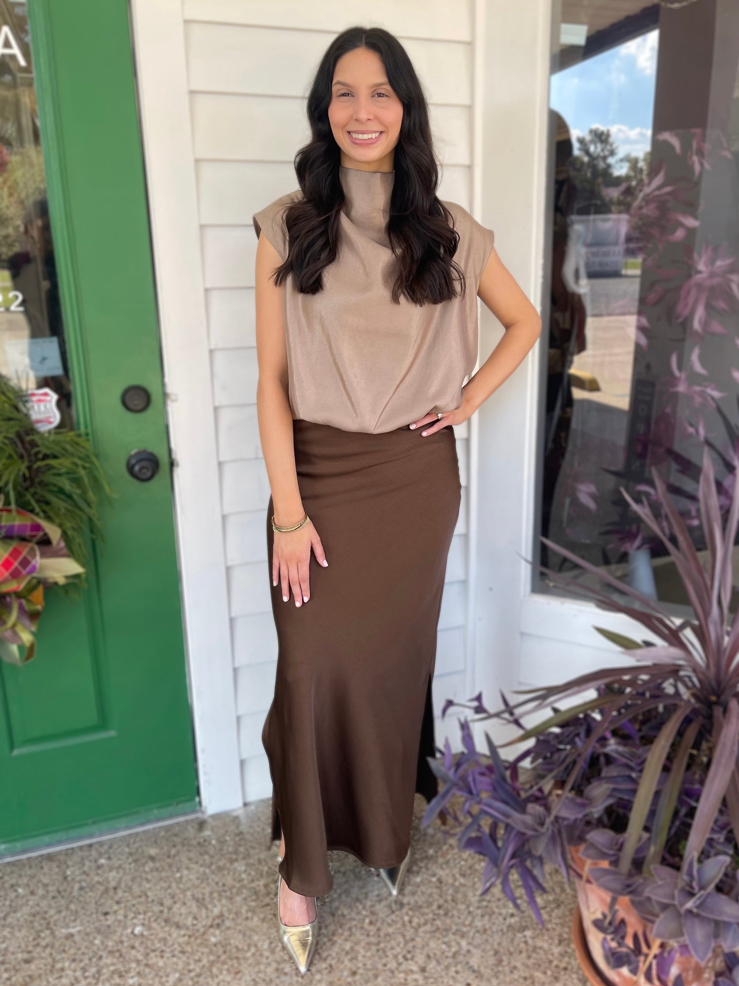 MOCHA HIGH NECK BALLOON TOP