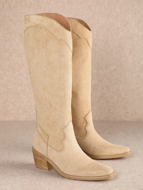 APRICOT FAUX SUEDE WESTERN KNEE-HIGH JULIETTE BOOT