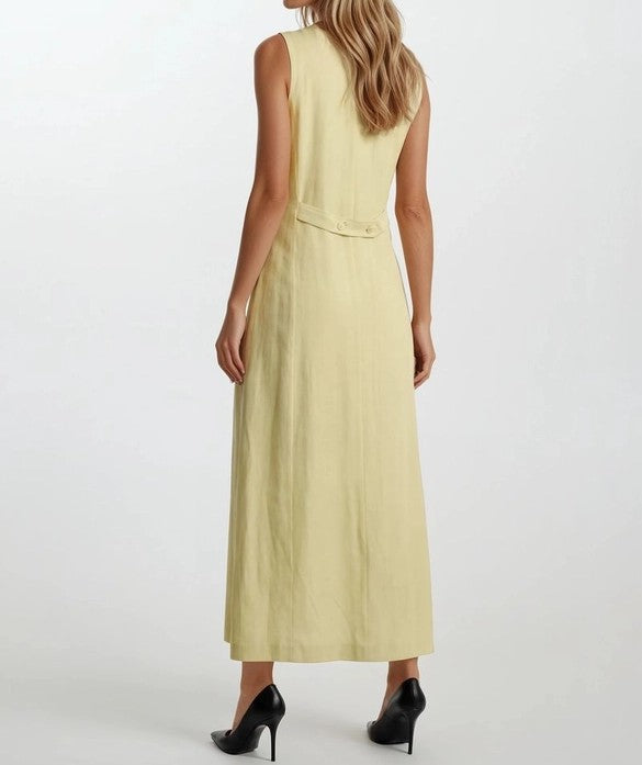 SAGE VNECK BUTTON UP SLEEVELESS MIDI DRESS