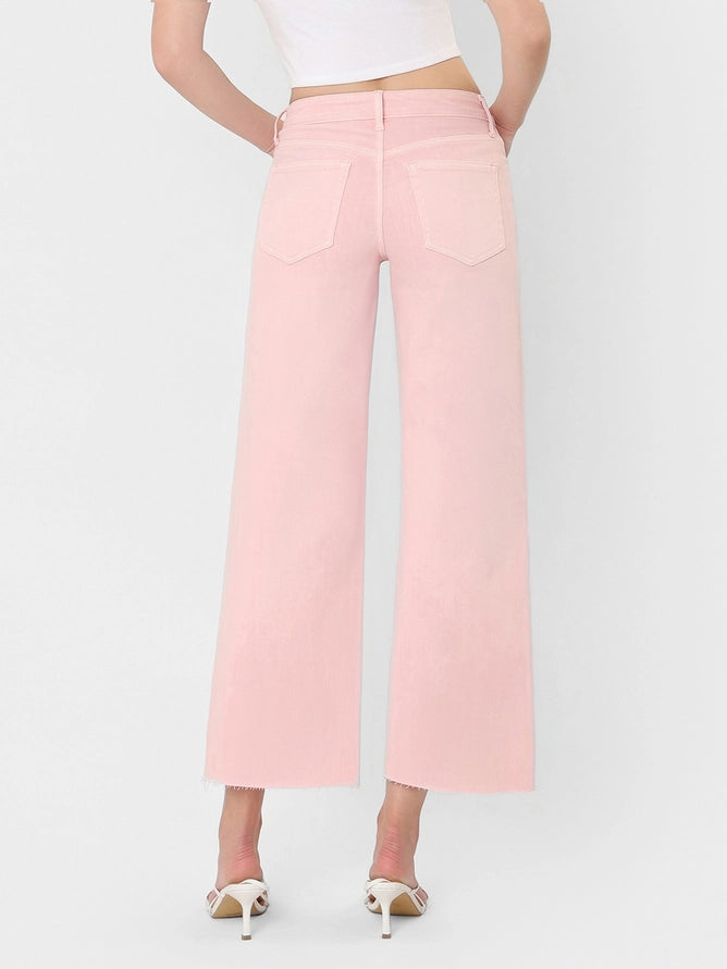 PALE LILAC HIGH RISE CROPPED WIDE LEG JEANS