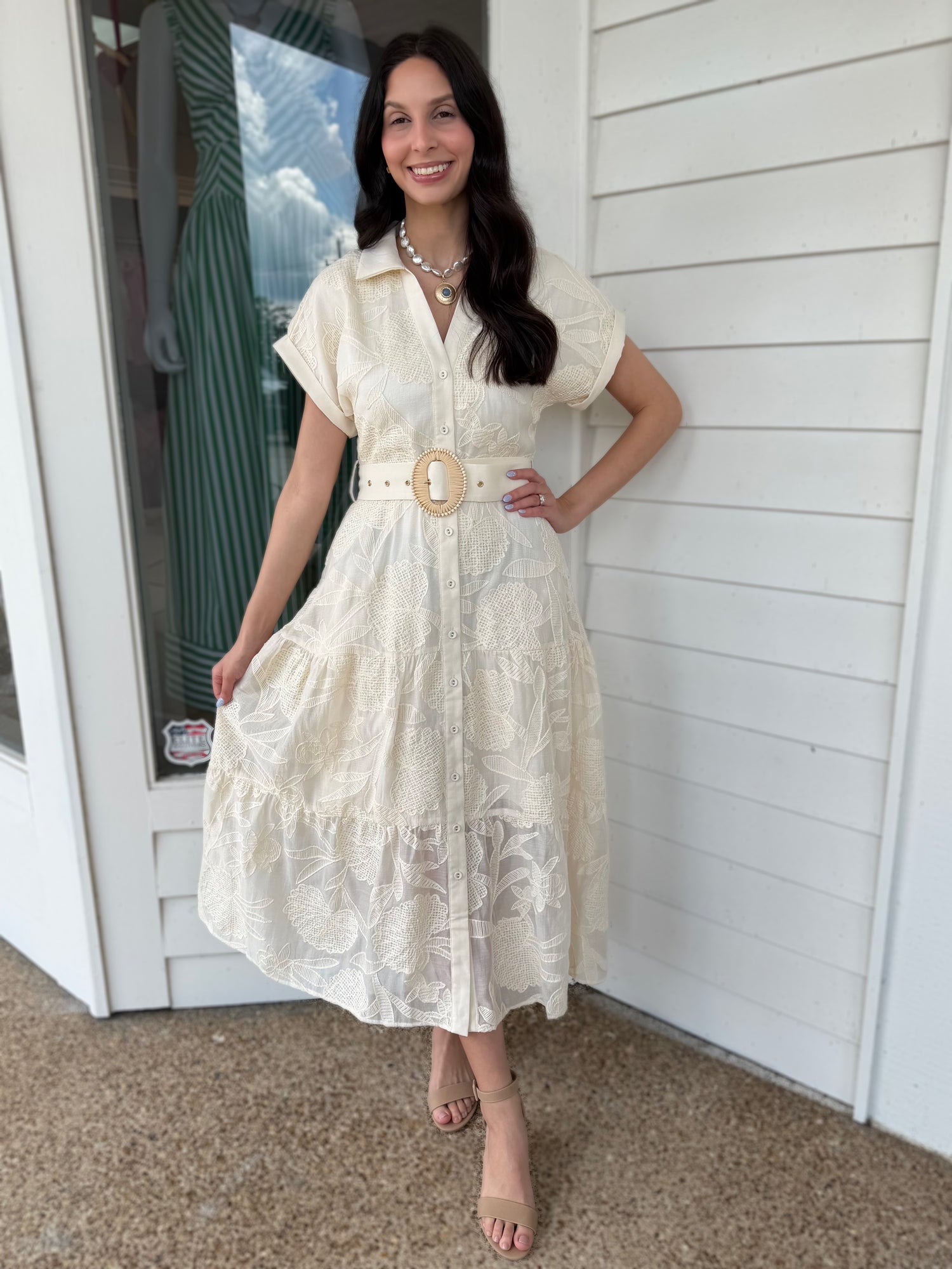 en creme embroidered dress Baltic Born Womens Amberlee Embroidered Dress | Cream
