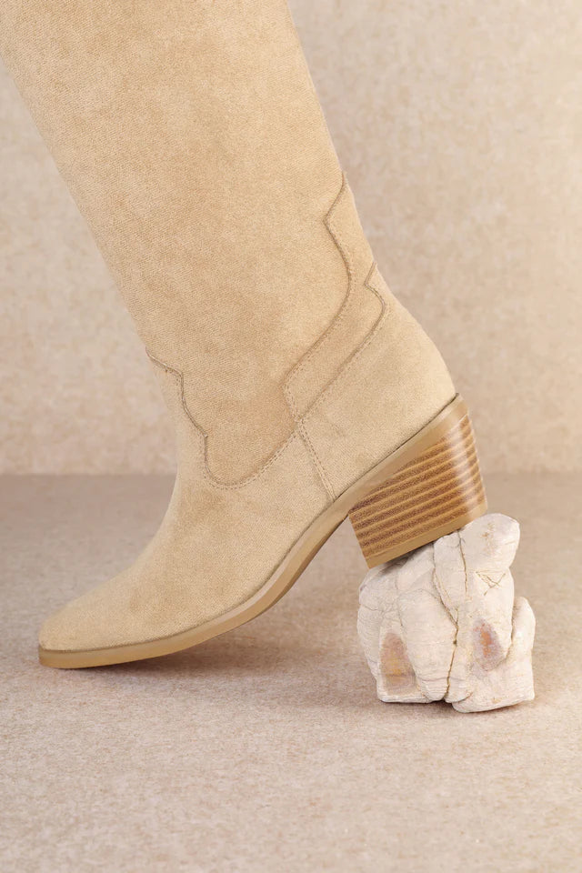 APRICOT FAUX SUEDE WESTERN KNEE-HIGH JULIETTE BOOT