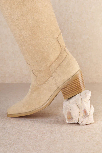 APRICOT FAUX SUEDE WESTERN KNEE-HIGH JULIETTE BOOT