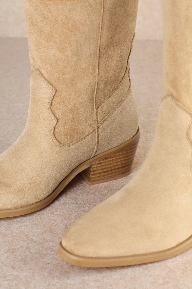 APRICOT FAUX SUEDE WESTERN KNEE-HIGH JULIETTE BOOT