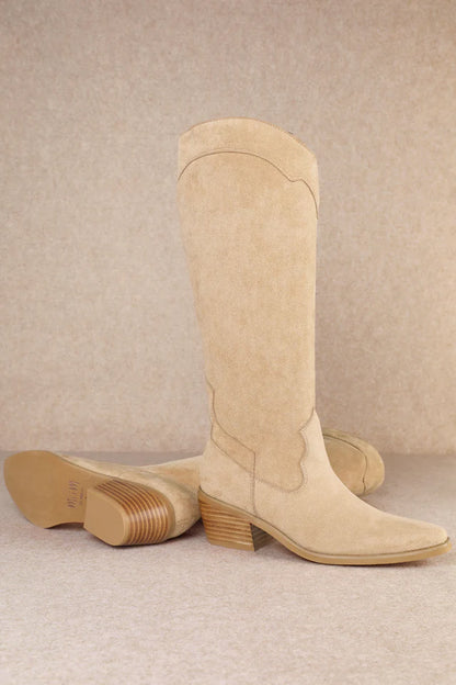 APRICOT FAUX SUEDE WESTERN KNEE-HIGH JULIETTE BOOT