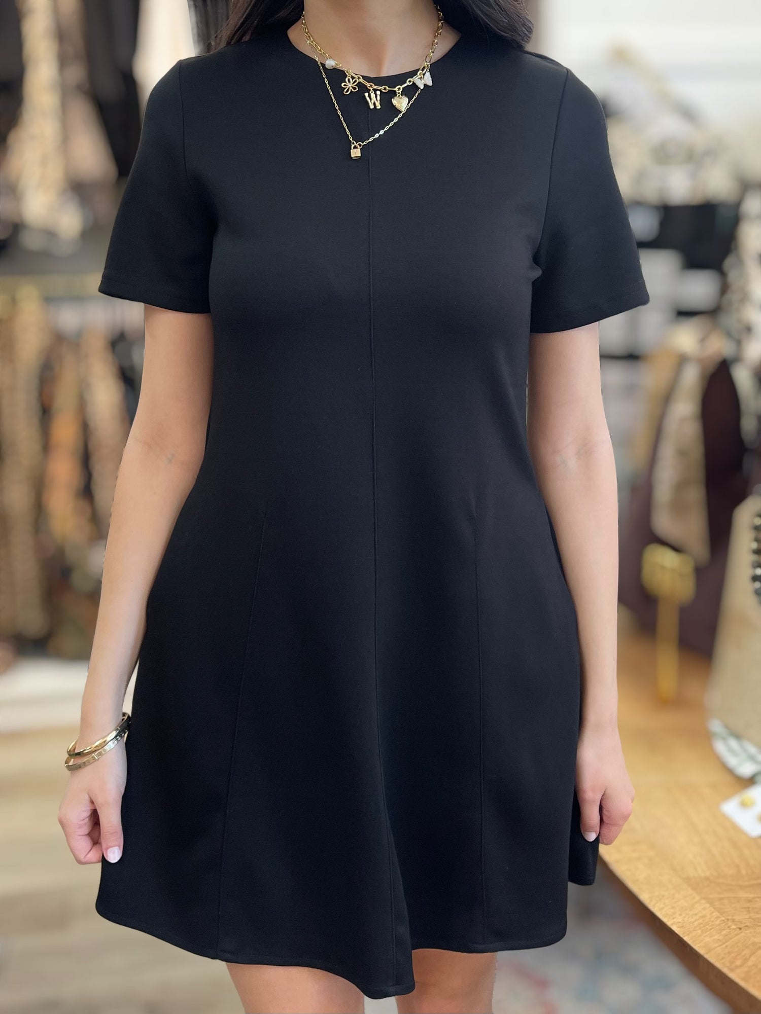 BLACK PCILL BUTTER MODAL SHORT SLEEVE TAILORED MINI DRESS