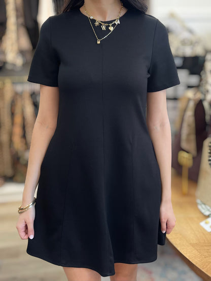 BLACK PCILL BUTTER MODAL SHORT SLEEVE TAILORED MINI DRESS
