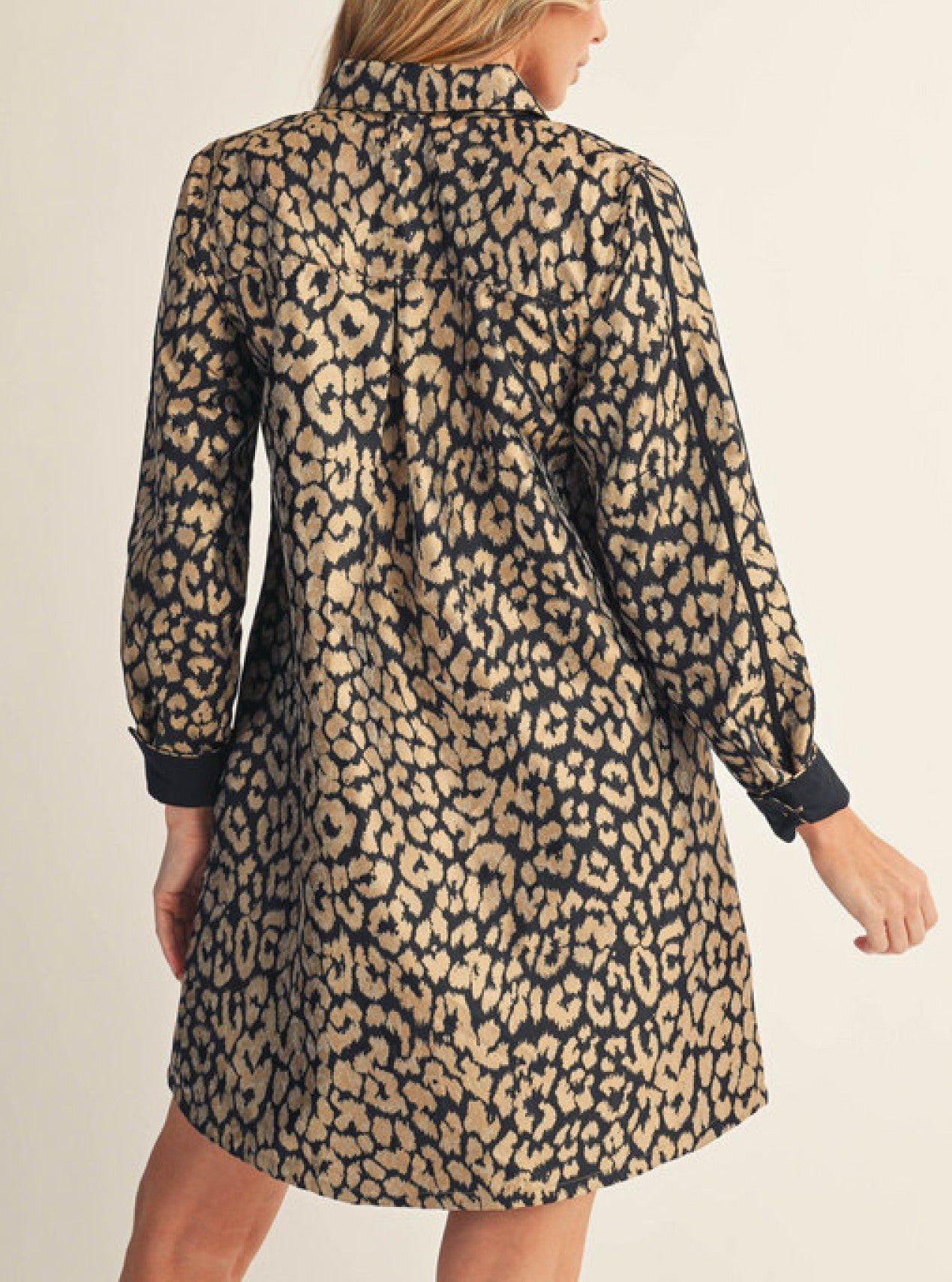 LEOPARD PRINT LONG SLEEVE BUTTON DOWN MINI SHIRTDRESS