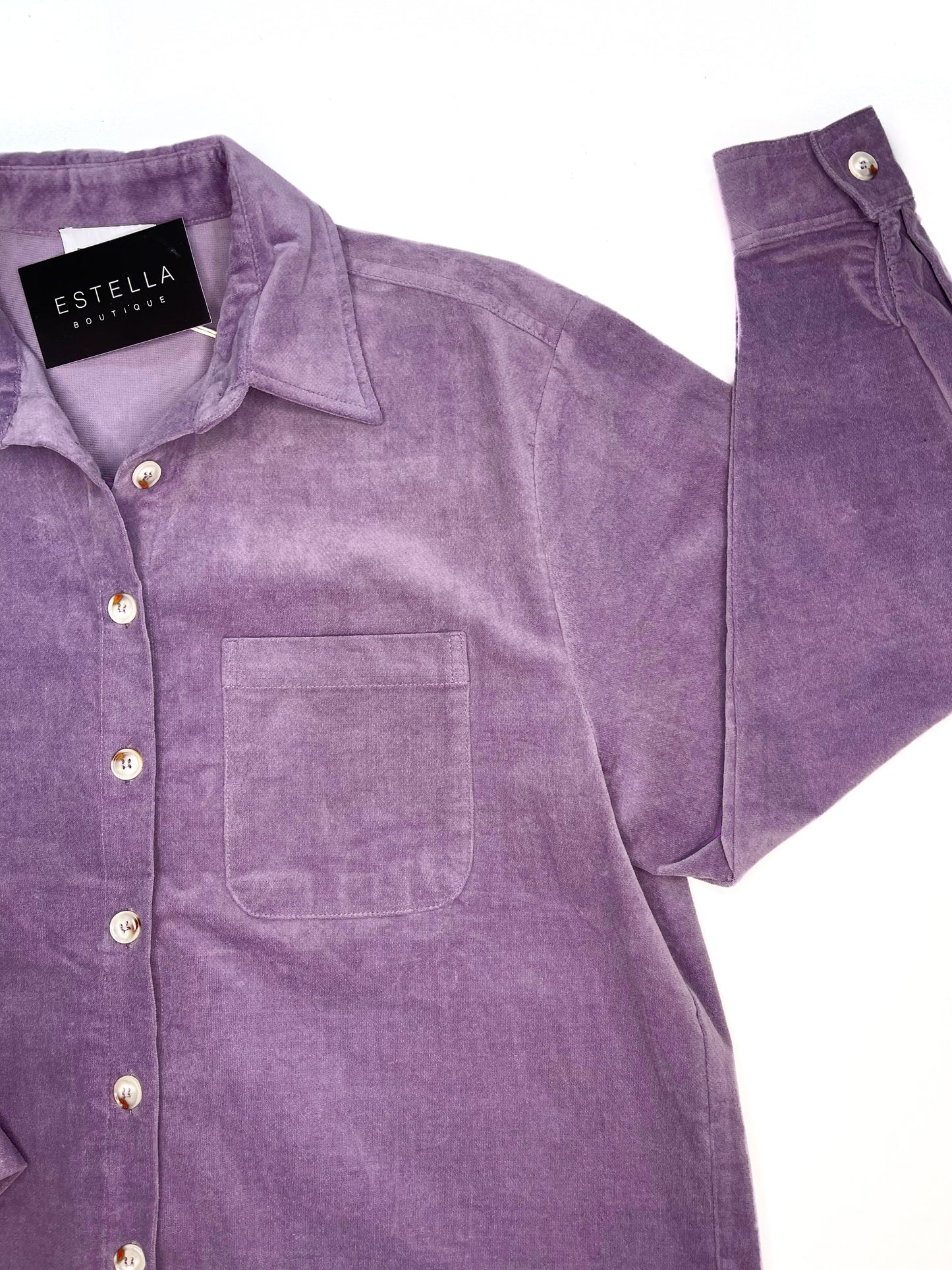 LILAC CARLA SUEDE LONG SLEEVE BUTTON UP TOP