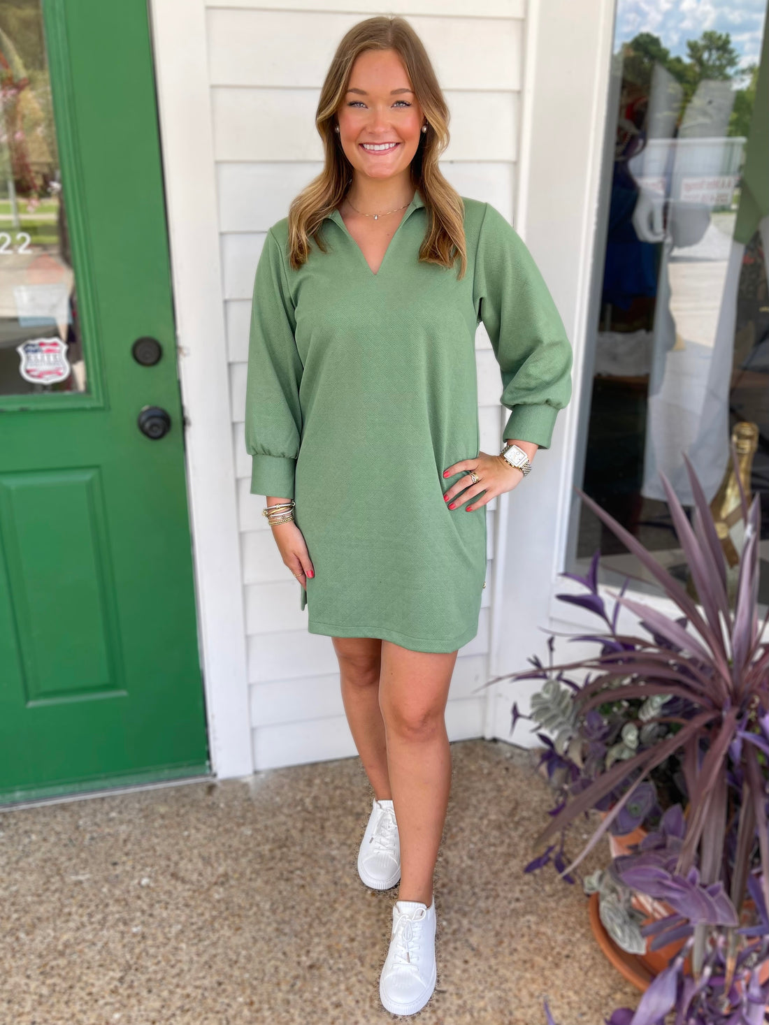 OLIVE GREEN TEXTURED GEOMETRIC PATTERN HADLEY MINI DRESS