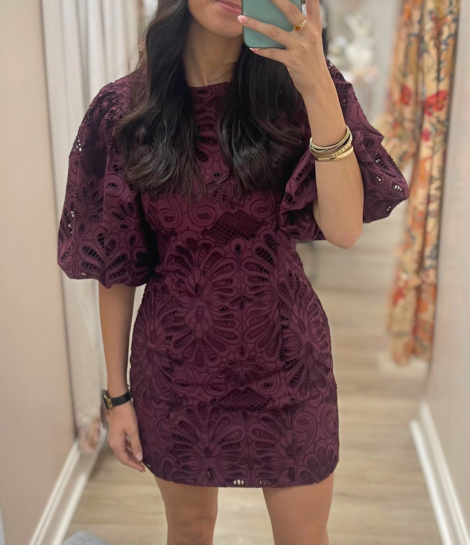PURPLE EMBROIDERED LACE KESIA MINI DRESS