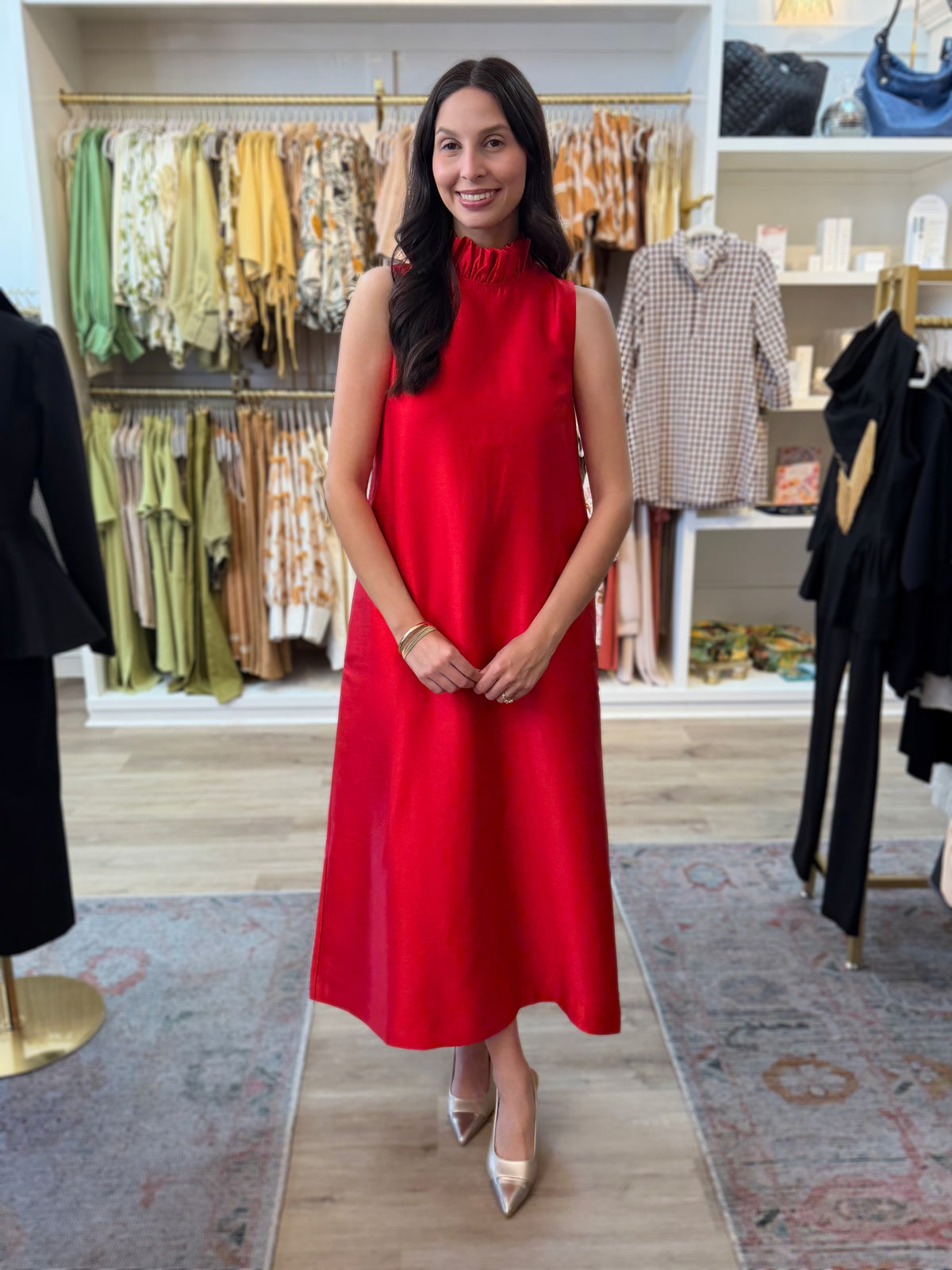 CRANBERRY RED RUFFLE NECK CECILY MAXI DRESS