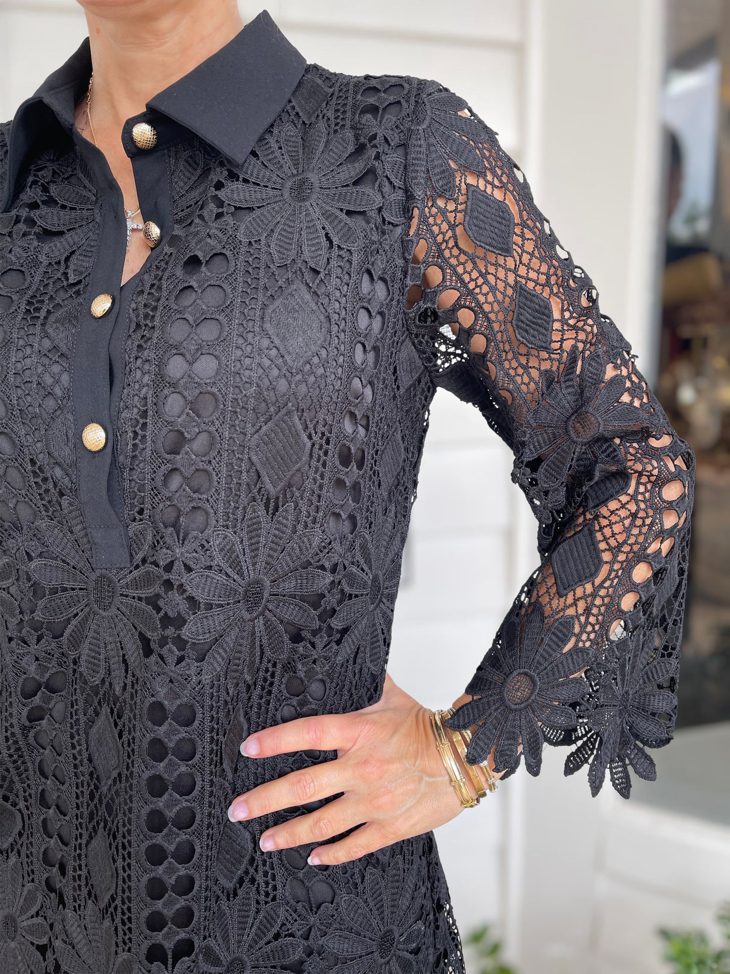 BLACK LACE DETAIL LONG SLEEVE DRESS