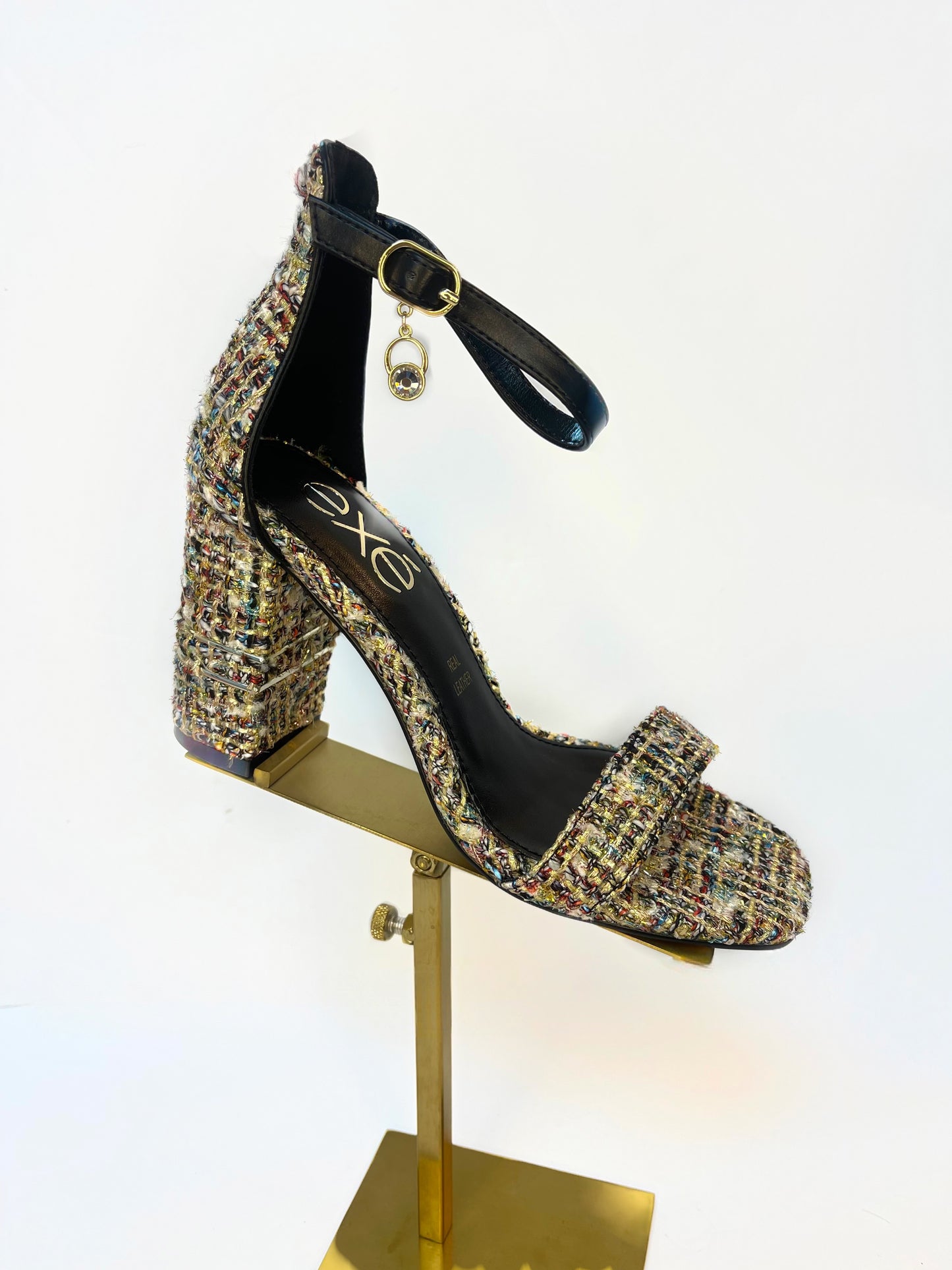 BLACK MULTICOLOR TWEED SANDAL BLOCK HEEL