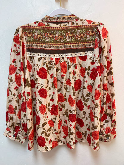 ECRU FLORAL PRINT LONG SLEEVE BLOUSE