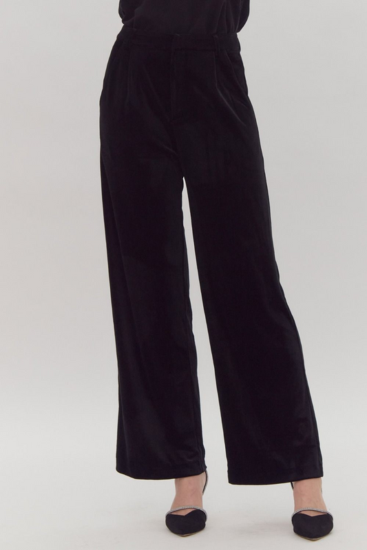 BLACK VELVET HIGH WAIST WIDE LEG PANTS