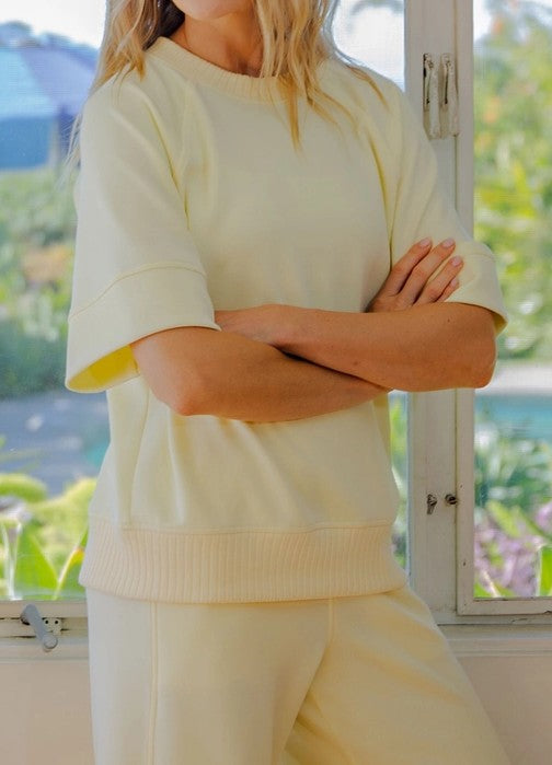 LEMONILLA LUXE MODAL SCUBA RIBBED SHORT SLEEVE TOP