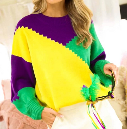 MULTI COLOR MARDI GRAS SWEATER