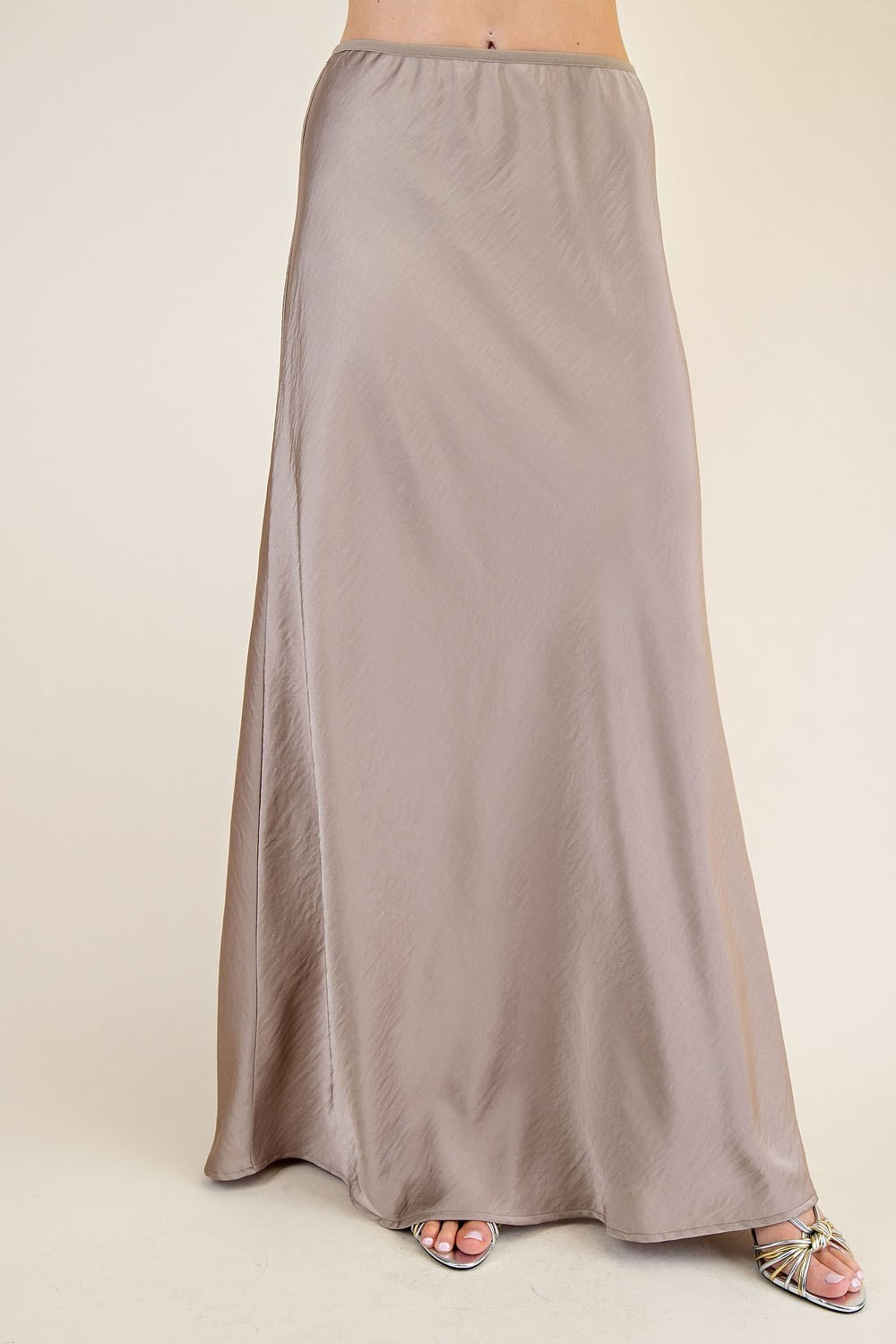 MOCHA SATIN HIGH WAISTED MAXI SKIRT
