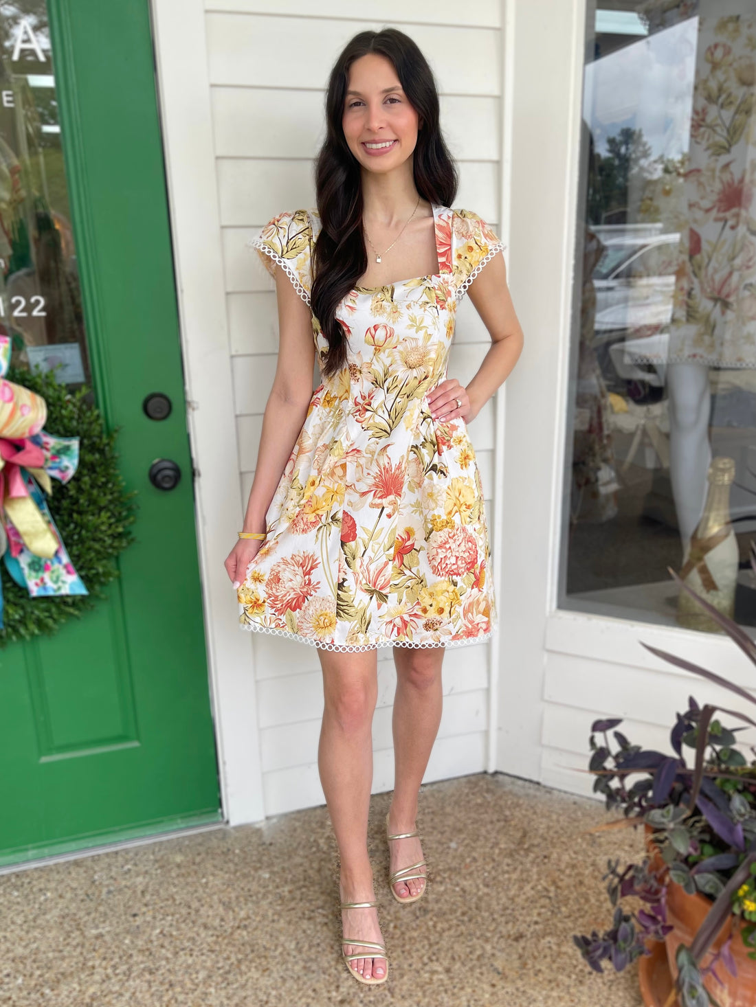 CORAL MULTI FLORAL ZURY KATEY SMOCKED MINI DRESS