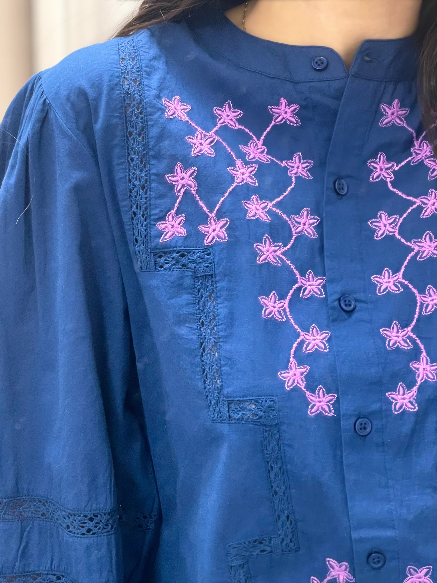 BLEU MARINE EVALEEN BUTTON UP BLOUSE