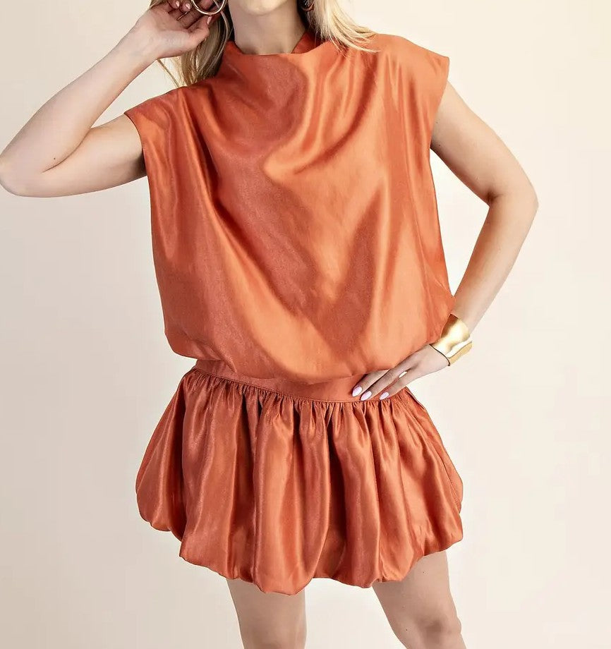 RUST HIGH NECK BALLOON TOP