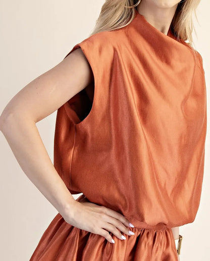 RUST HIGH NECK BALLOON TOP