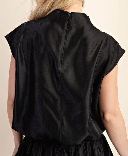 BLACK HIGH NECK BALLOON TOP