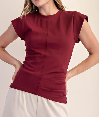 BURGUNDY RUSTIC GATHERED KNIT TOP
