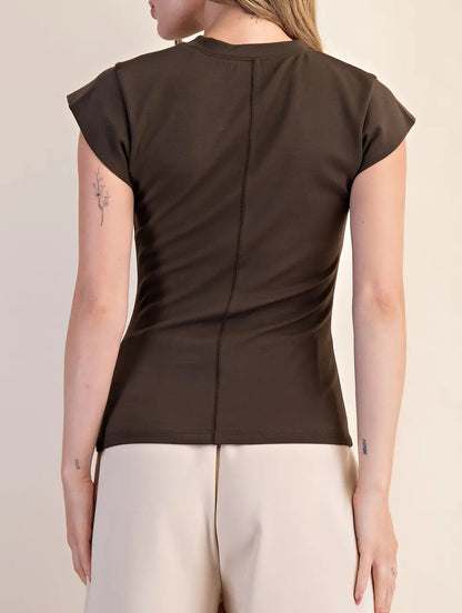 OLIVE RUSTIC GATHERED KNIT TOP