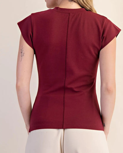 BURGUNDY RUSTIC GATHERED KNIT TOP