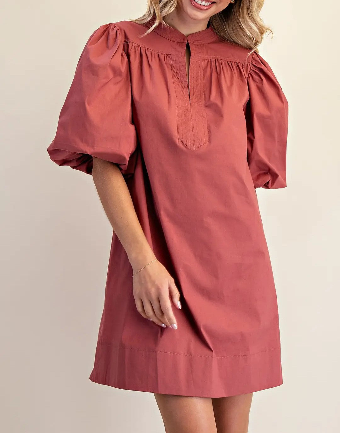 MASALA MANDARIN COLLAR VNECK BUBBLE SLEEVE MINI DRESS