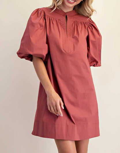MASALA MANDARIN COLLAR VNECK BUBBLE SLEEVE MINI DRESS