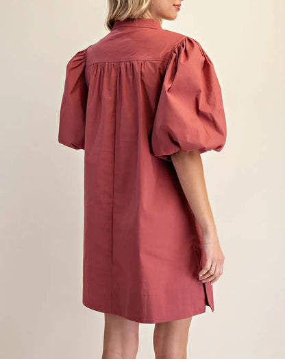 MASALA MANDARIN COLLAR VNECK BUBBLE SLEEVE MINI DRESS