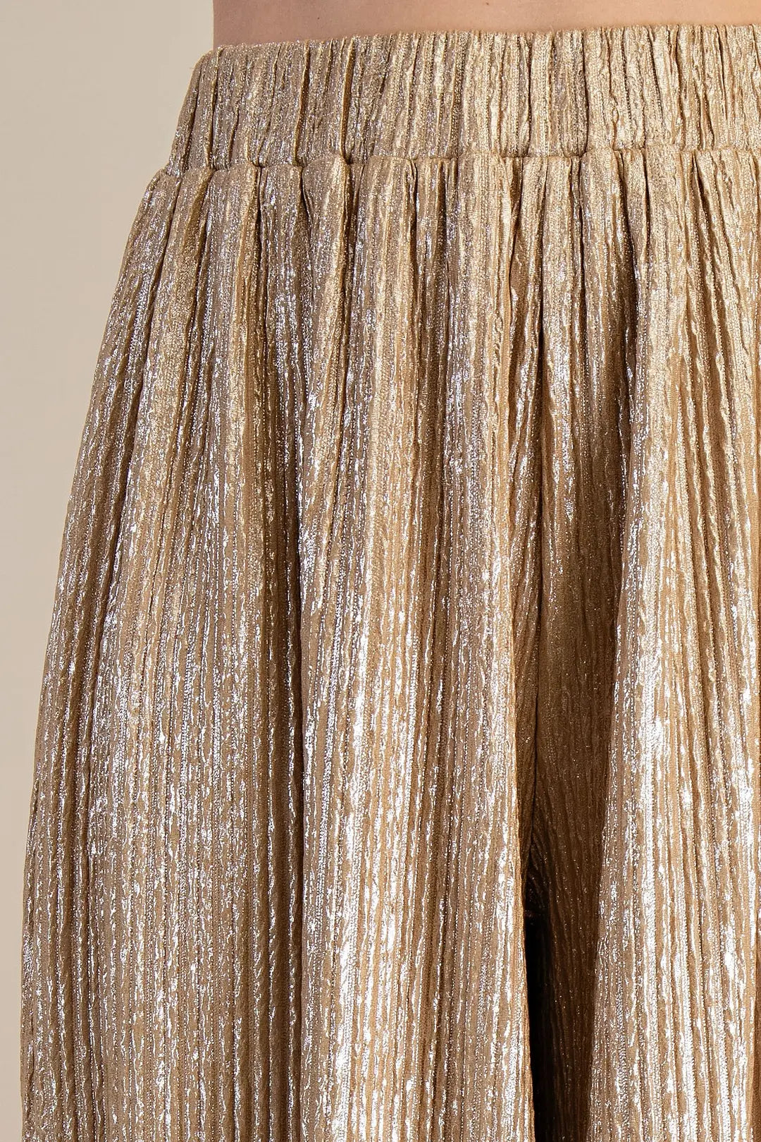 TAUPE METALLIC PLEATED WIDE LEG PANTS