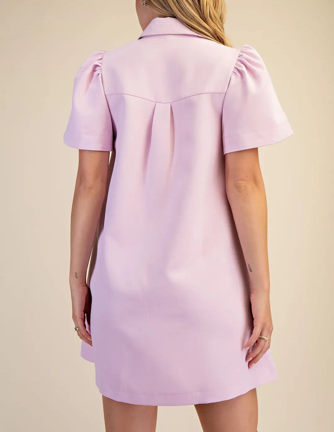 PINK COLLARED BUTTON UP SHIRT SHORT SLEEVE MINI DRESS